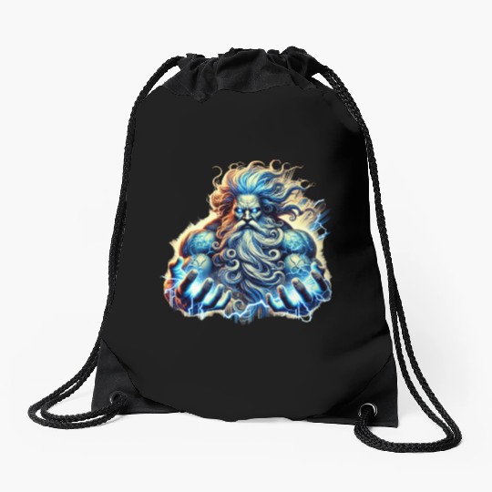 The Greek God Zeus with Lightning Drawstring Bags