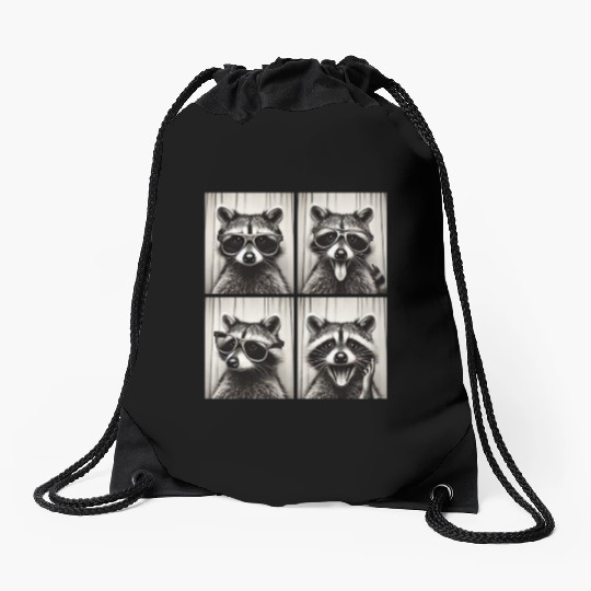 Photobooth Raccoon with Sunglasses Drawstring Bags