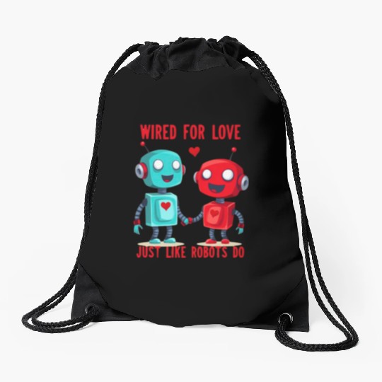 Valentine's Day Gift: Two Robots in Love on Bella Drawstring Bags