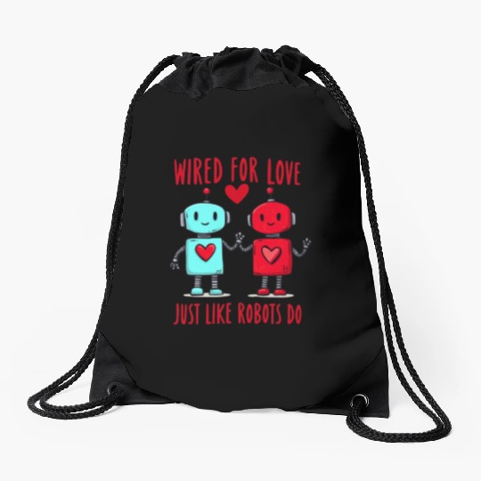 Valentine's Day Gift: Two Robots in Love on Bella Drawstring Bags