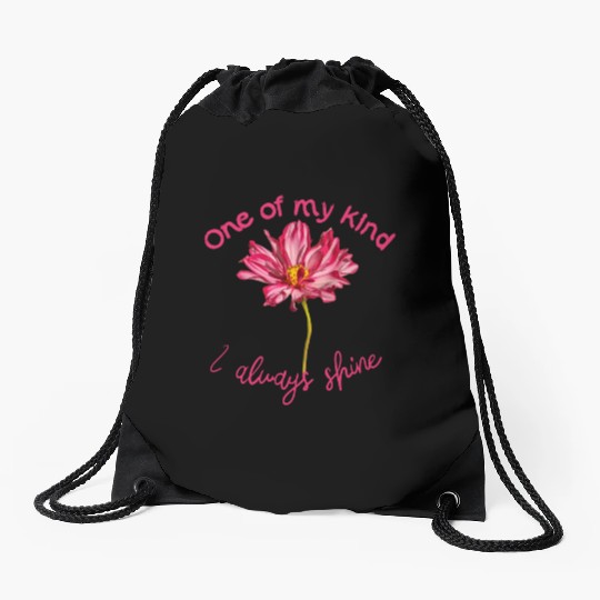 Positive quote pink Cosmos flower self-affirmation Drawstring Bags