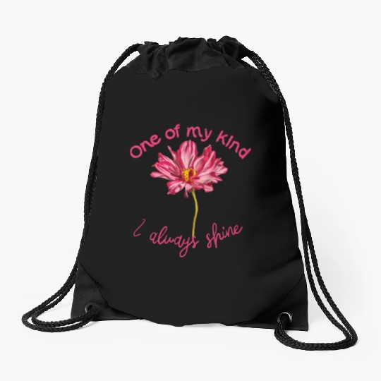 Positive quote pink Cosmos flower self-affirmation Drawstring Bags
