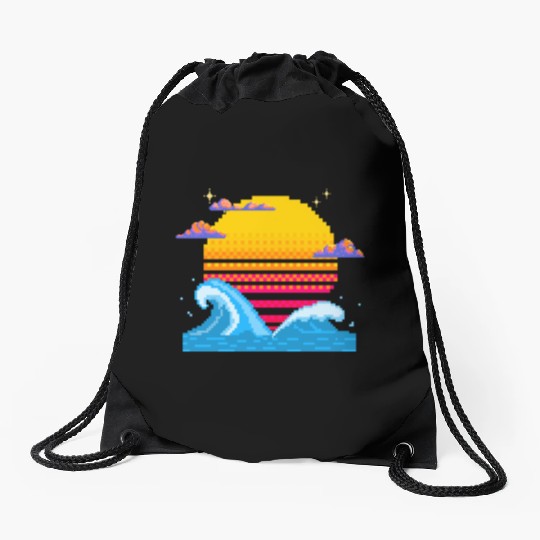 Pixel Sunset Horizon Drawstring Bags