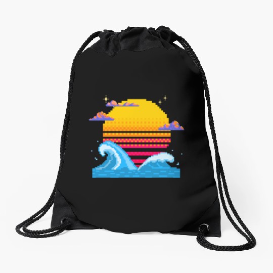 Pixel Sunset Horizon Drawstring Bags