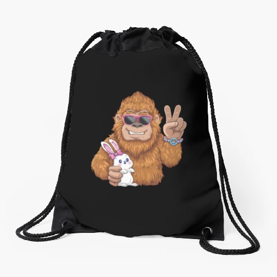 Bigfoot And Bunny Happy Easter Funny Drawstring Bags