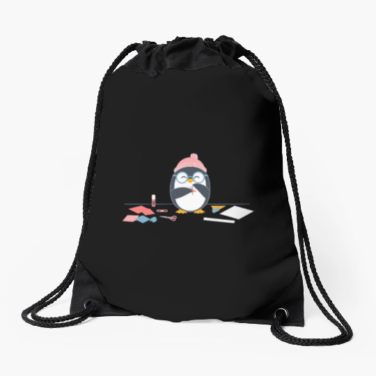 Crafting Hobby Penguin with Scissors Relaxation Drawstring Bags