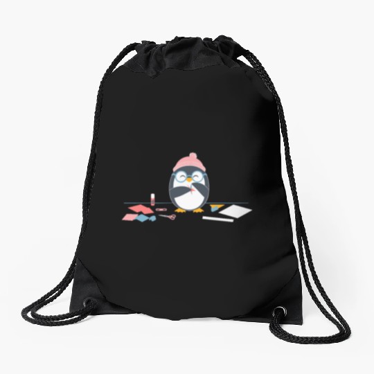 Crafting Hobby Penguin with Scissors Relaxation Drawstring Bags