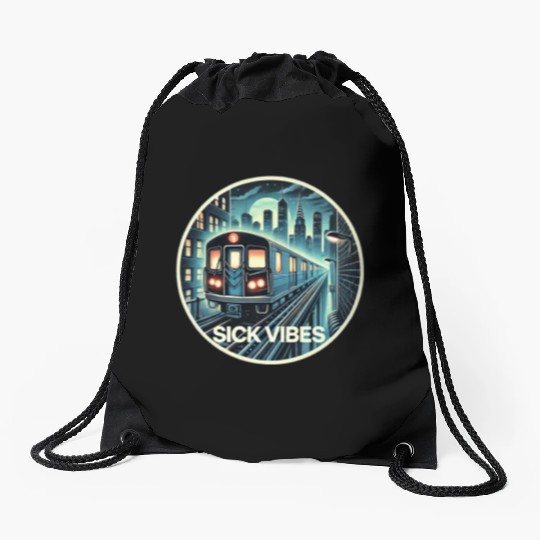 Retro Futuristic Subway Train - Neon Cyberpunk Cit Drawstring Bags