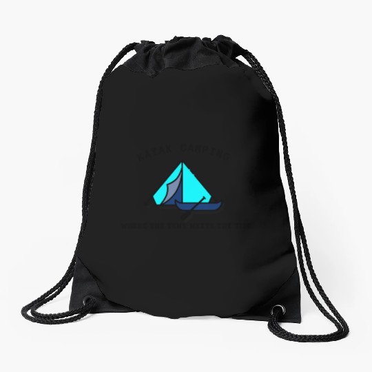 Kayak Camping blue Drawstring Bags