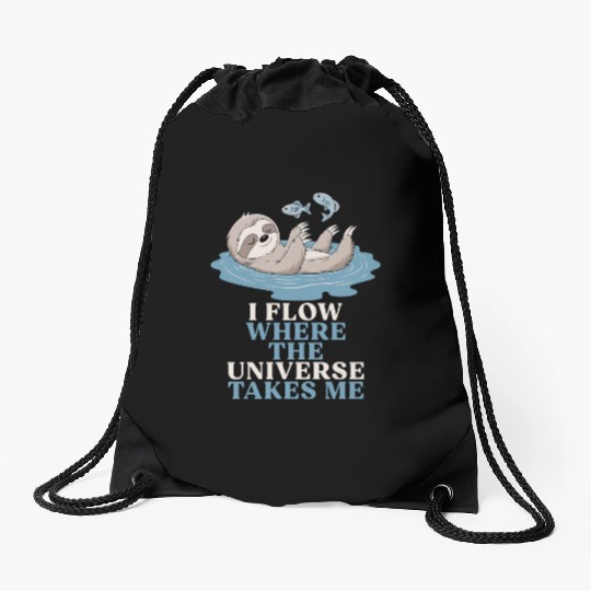 Pisces Zodiac Sloth I Flow Where The Universe Drawstring Bags