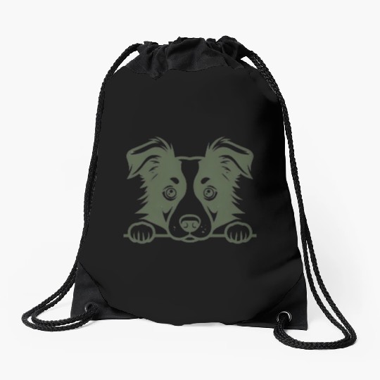 Border Collie Sweet Face Green Drawstring Bags