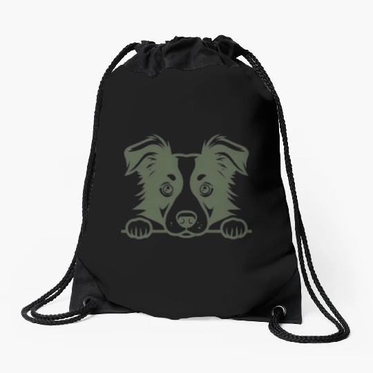 Border Collie Sweet Face Green Drawstring Bags