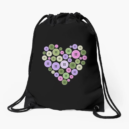 Pastel Pink Green Purple Button Heart Drawstring Bags