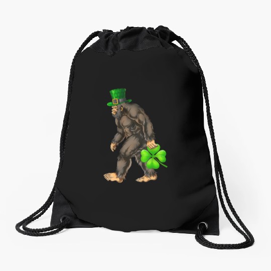 Vintage St Patricks Day Bigfoot Sasquatch Irish Drawstring Bags