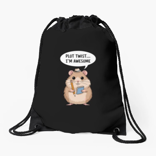 Hamster Writer Author Plot Twist I'm Awesome Drawstring Bags