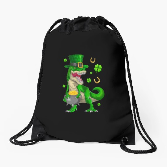 Happy St Patricks Day Dinosaur T-Rex Drawstring Bags