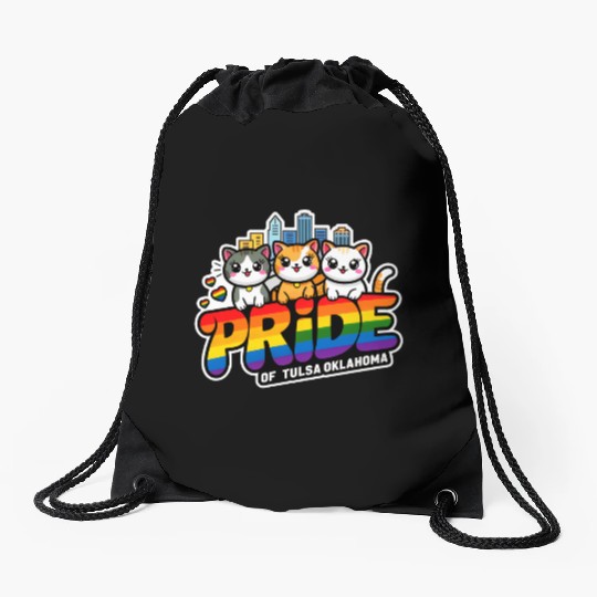 Pride of Tulsa City Oklahoma USA Rainbow Flag Drawstring Bags