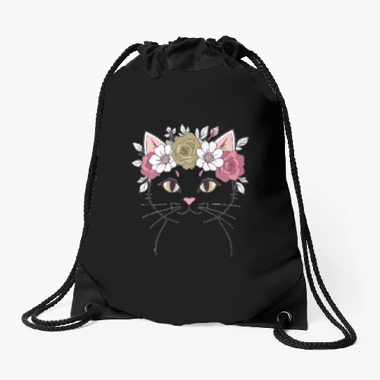 Royal Cat with a Rose Crown Drawstring Bags
