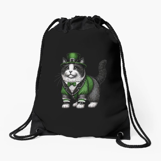 Lucky Cat in Green - St. Patrick’s Day Drawstring Bags
