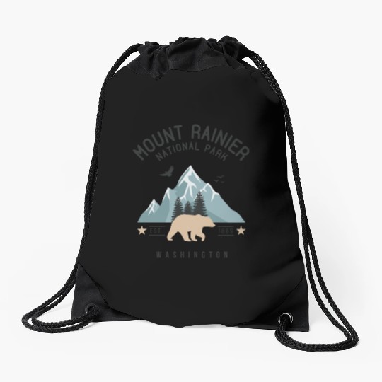 Mount Rainier National Park Est. 1889 Washington Drawstring Bags