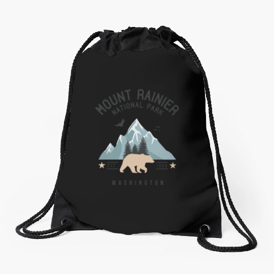 Mount Rainier National Park Est. 1889 Washington Drawstring Bags