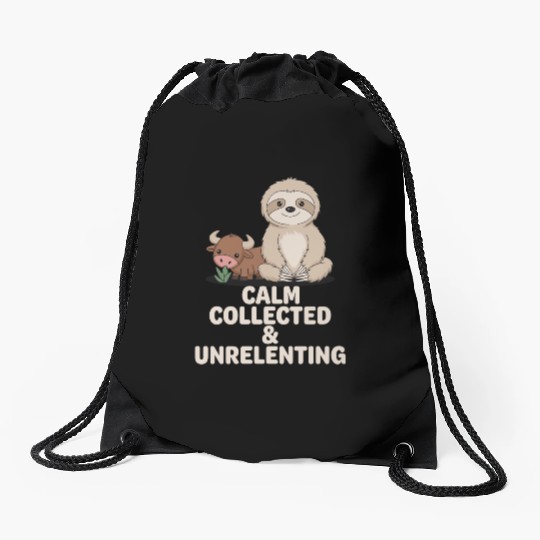 Taurus Zodiac Sloth Calm Collected & Unrelenting Drawstring Bags