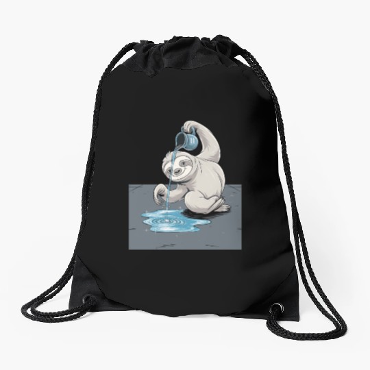 Aquarius Zodiac Sloth Pouring Water with Charm Drawstring Bags