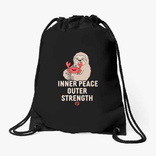 Cancer Zodiac Sloth Inner Peace Outer Strength Drawstring Bags