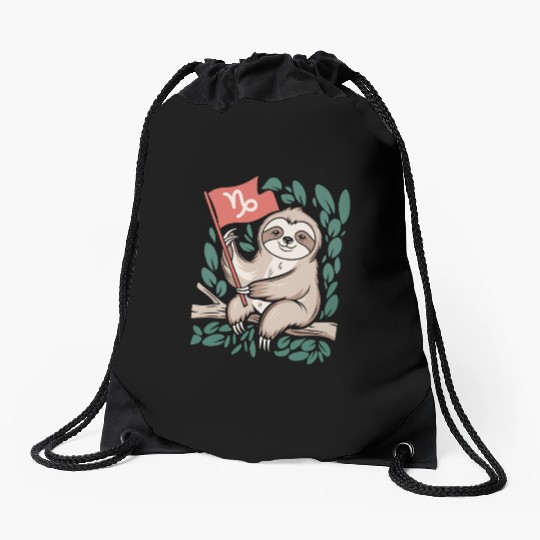 Capricorn Zodiac Sloth Relaxing with Capricorn Drawstring Bags