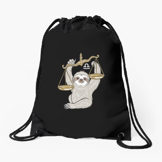 Charming Libra Zodiac Sloth Balancing Serenity Drawstring Bags