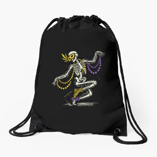 Mardi Gras Skeleton Dance Beads Mask Fun Drawstring Bags