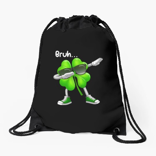 Bruh Dabbing Shamrock - Funny St Patricks Day Drawstring Bags