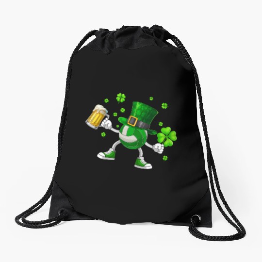 Volleyball Drinking Beer St Patrick's Day Drawstring Bags