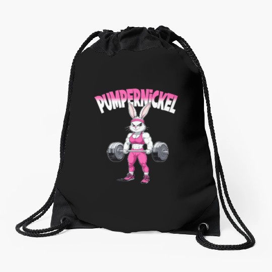 Cute Rabbit Gym Pumpernickel Strength Bunny Drawstring Bags