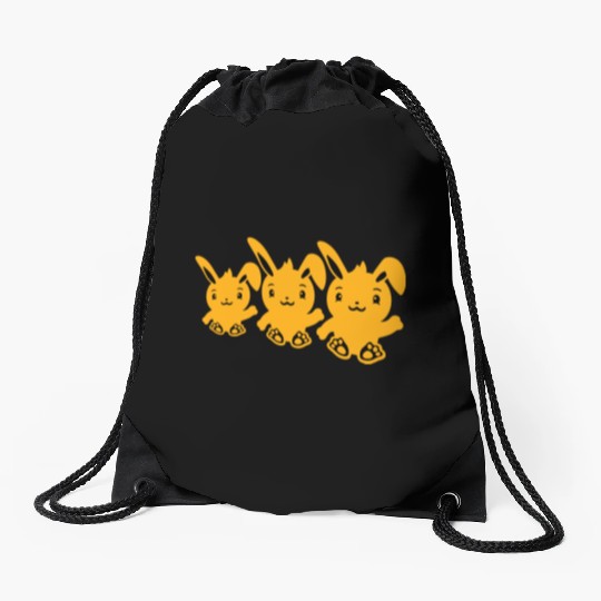 3 Rabbits Three Friends Team Crew Waving Sitting Drawstring Bags
