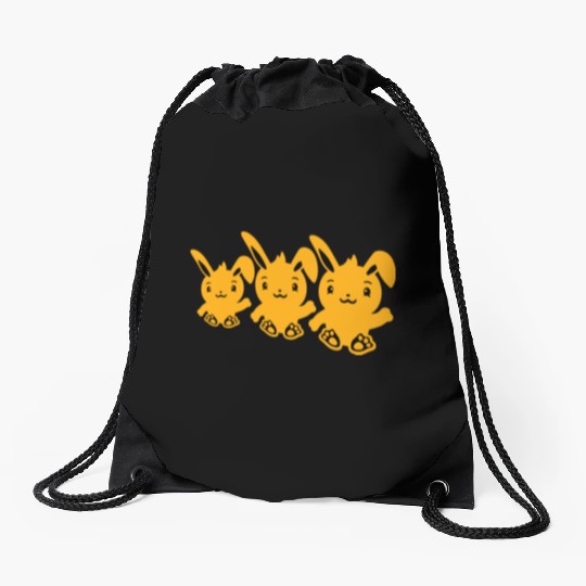3 Rabbits Three Friends Team Crew Waving Sitting Drawstring Bags