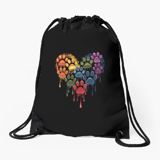 Colorful Paws Heart for Dog Lovers and Owners Drawstring Bags