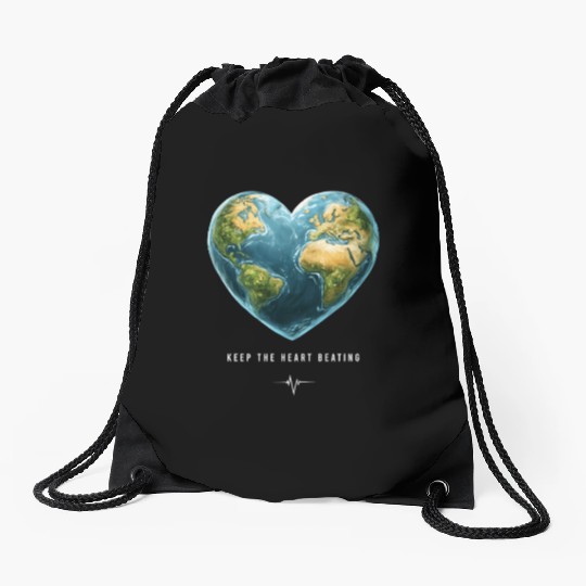 Keep the Heart Beating Environment Earth Day Heart Drawstring Bags