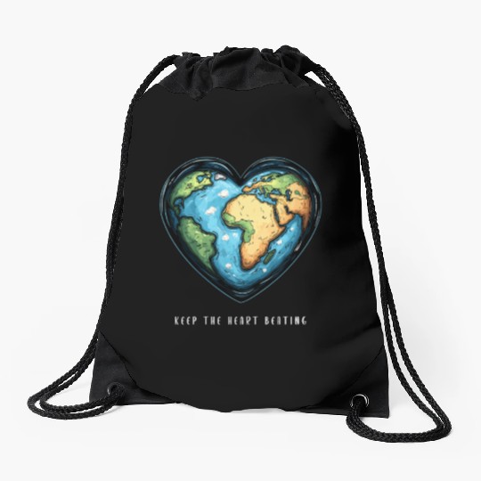 Keep the Heart Beating Environment Earth Day Earth Drawstring Bags