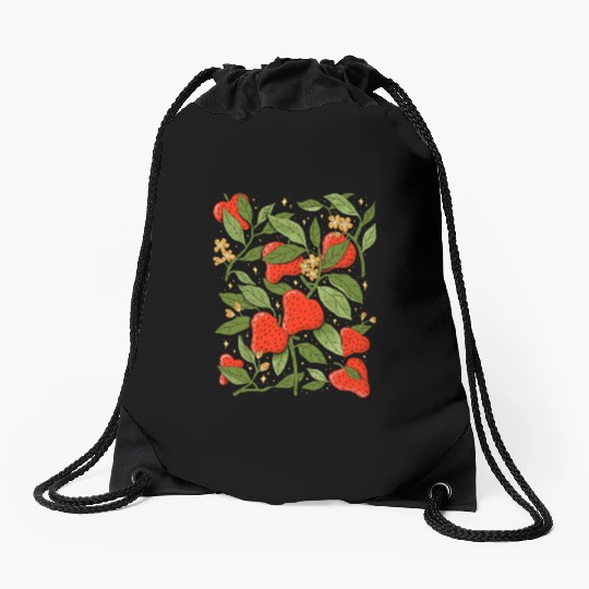 Heartfelt Strawberry Blossom Design Drawstring Bags