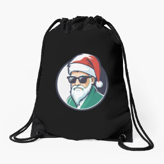 Creative Santa logo design wearing sunglasses Drawstring Bags