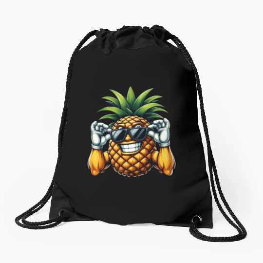 Strong Pineapple with Sunglasses Cartoon Drawstring Bags