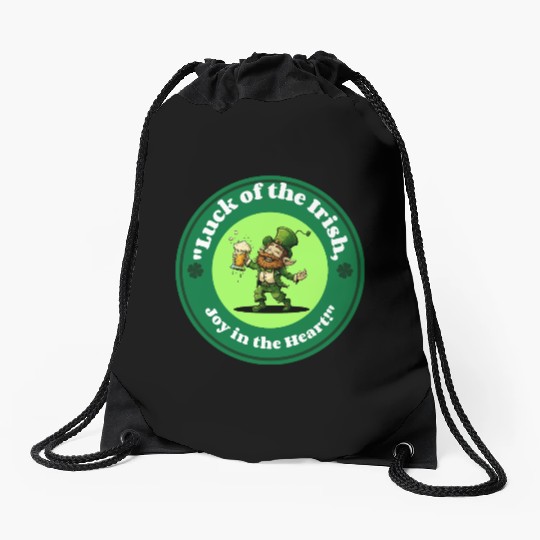 luck of the irish joy in the heart Drawstring Bags