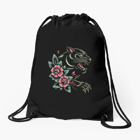 Black Panther Flash Tattoo Drawstring Bags