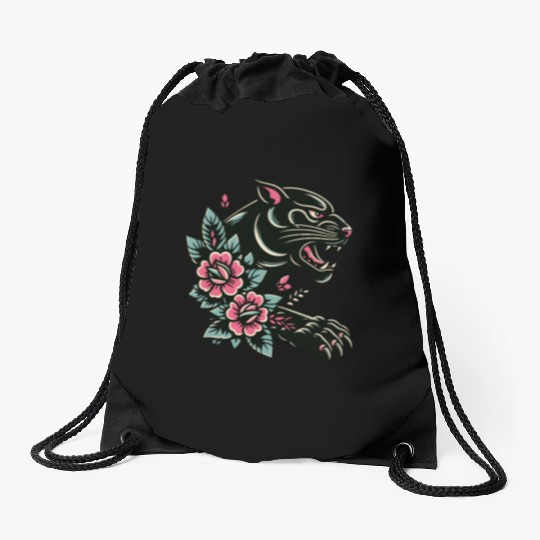 Black Panther Flash Tattoo Drawstring Bags