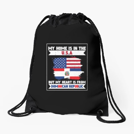 My Home The USA Heart From Dominican Republic US Drawstring Bags