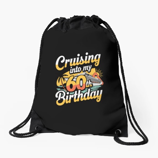 Cruising Into My 60th Birthday Retro Cruise Design Drawstring Bags