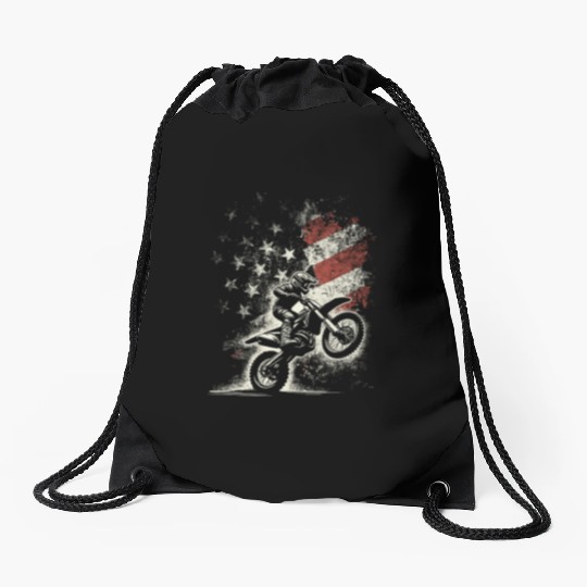 Vintage Patriotic Dirt Bike Motocross USA American Drawstring Bags