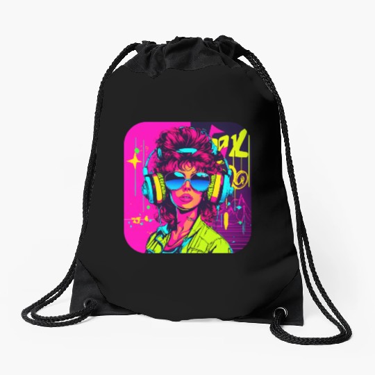iconic pop culture 80s style fashion Drawstring Bags