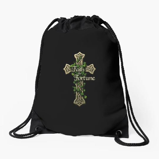 Celtic Cross Faith & Fortune Shamrock Design Drawstring Bags